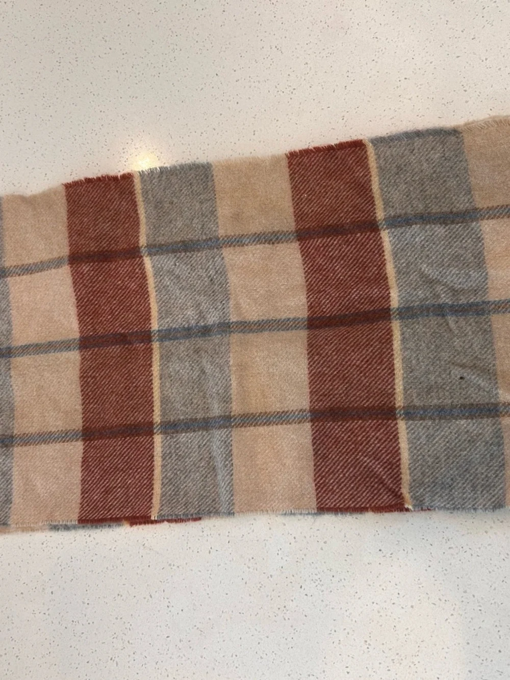 Dior Plaid Wool Scarf in Beige with Rust & Light Blue Accents